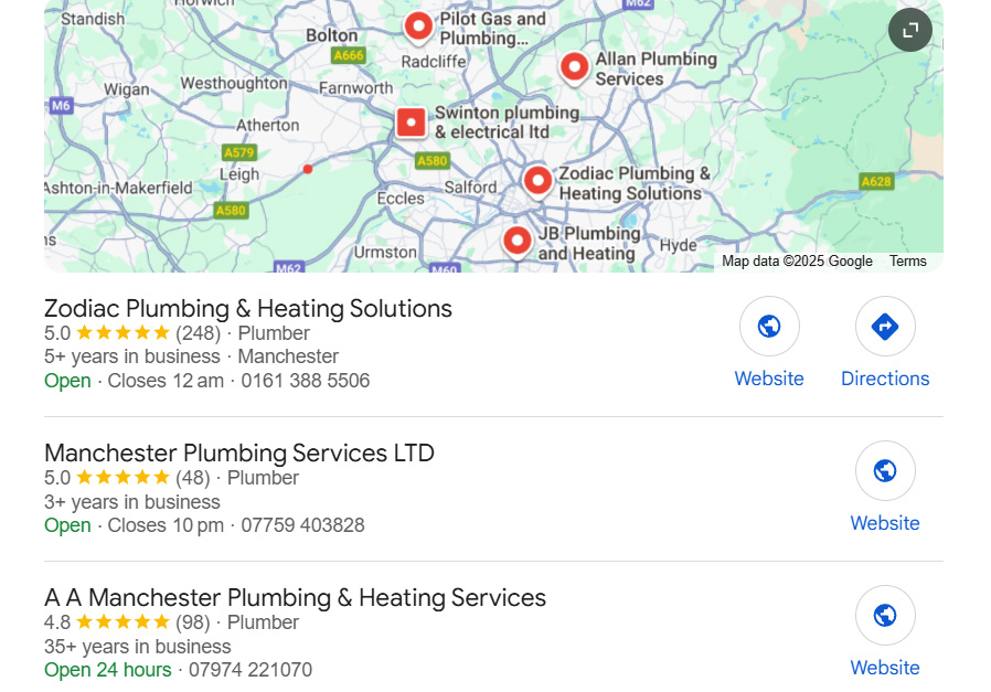 google maps search for plumbers